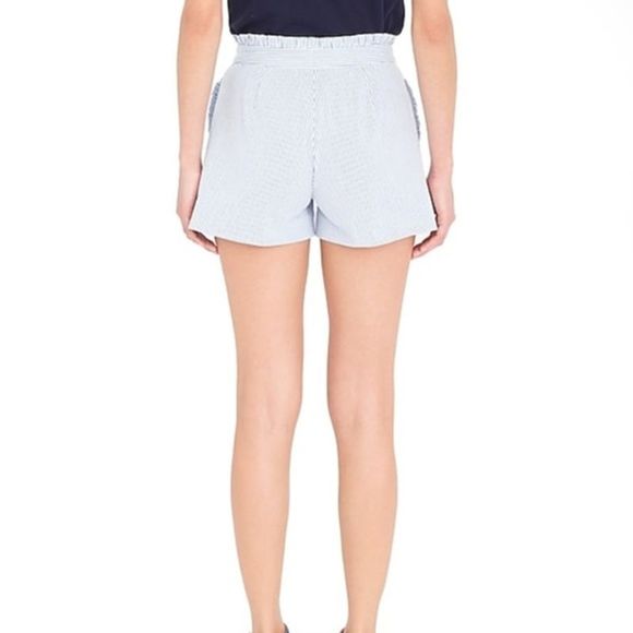 J. Crew Blue Seersucker Ruffle High Waisted Shorts - Picture 2 of 13